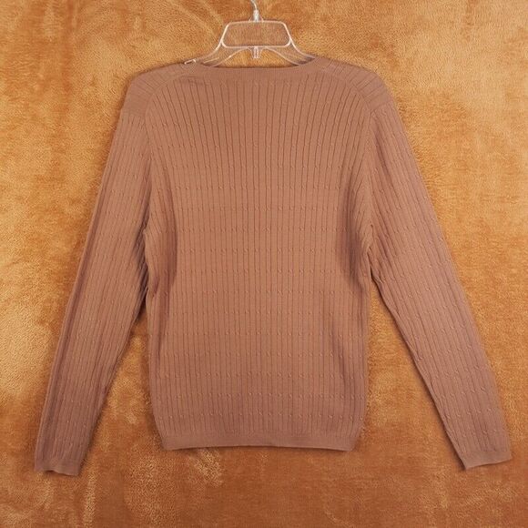 MAGASCHONI Womens Sweater XL Brown Pullover Crew Ribbed Knit Stretch - Picture 3 of 6